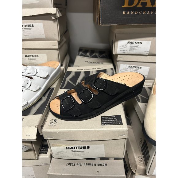 Vintage Hartjes Women's Slip-on Black Nubuck Sandals 60122‎ - Picture 1 of 5